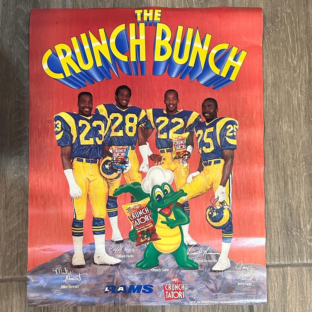 Vintage LA Rams The Crunch Bunch Poster with Crunch Tators Mascot. 1989